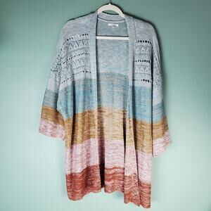 Maurices Womens Plus Size Multicolor Striped Open Stitch Boho Cardigan Size 2X